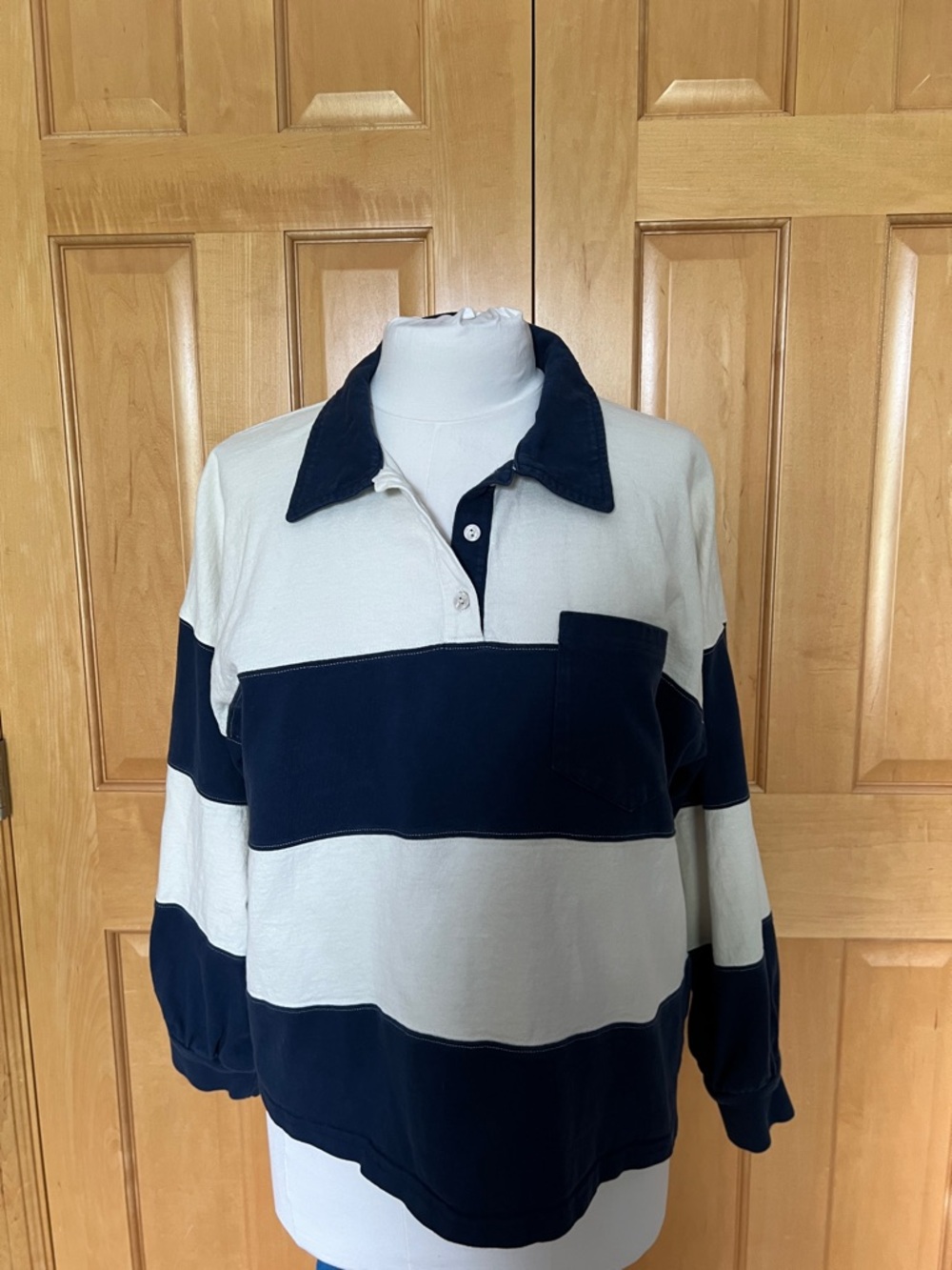 Madewell Navy and Cream Striped Rugby Shirt